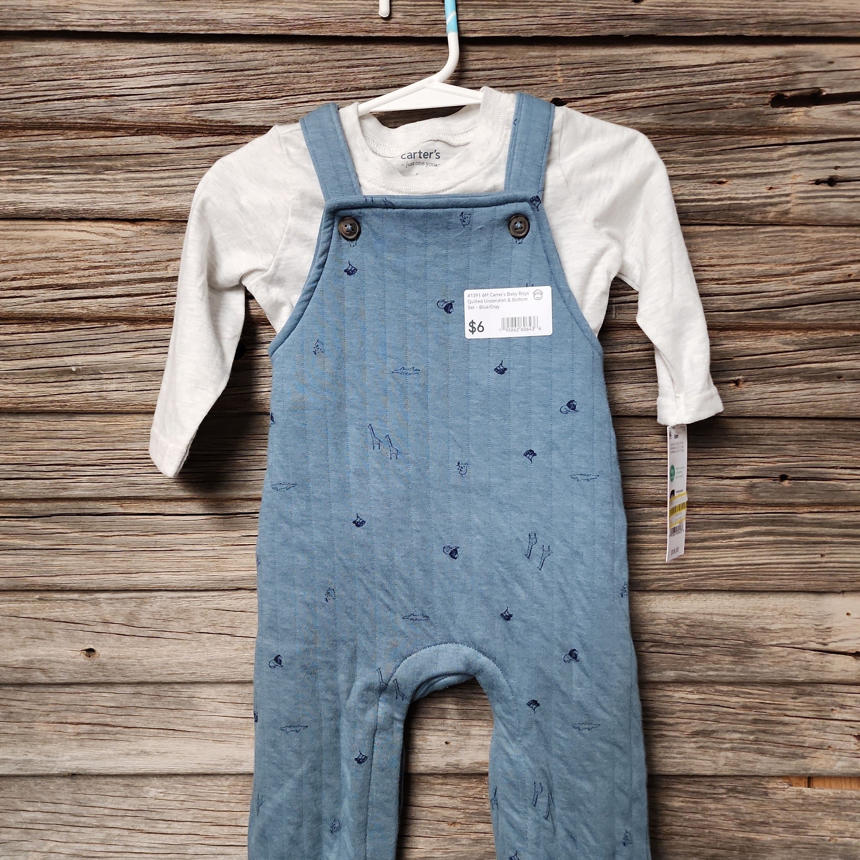 #1391 6M Carter's Baby Boys' Quilted Undershirt & Bottom Set - Blue/Gray - Default