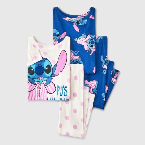 #2688 3T Toddler Girls' 4pc Snug Fit Disney Stitch Cotton Pajama Set - White - Default