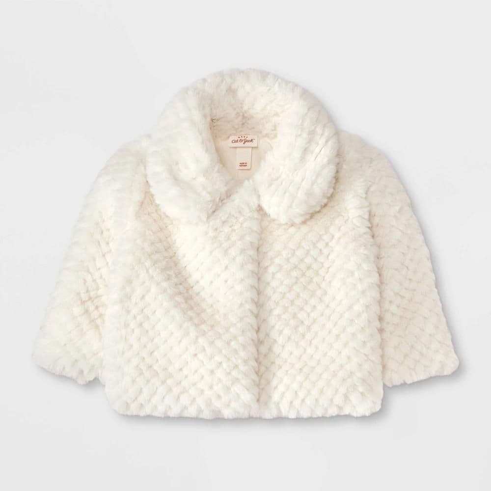 #1955 18M Baby Girls' Faux Fur Jacket - Cat & Jack Cream - Default