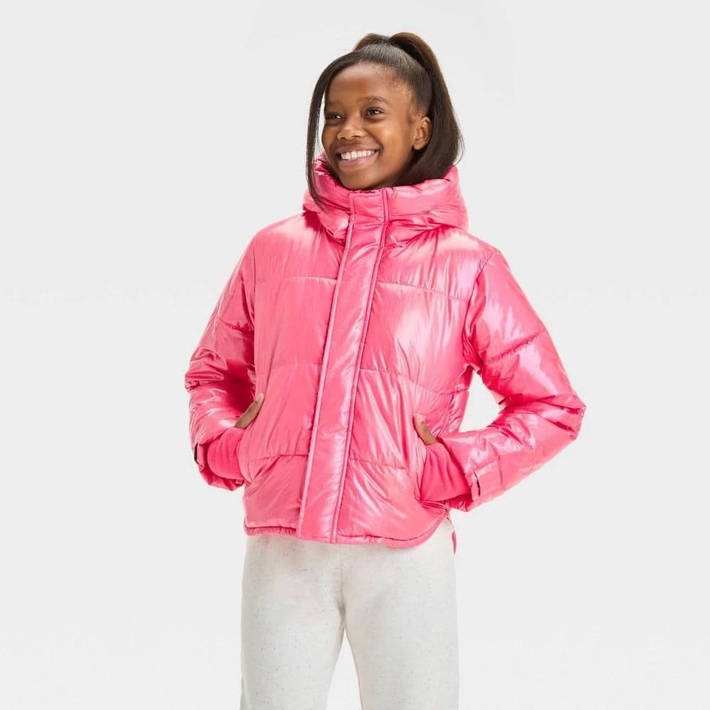 #5754 XL Girls' Solid Puffer Jacket - All In Motion Pink - Default