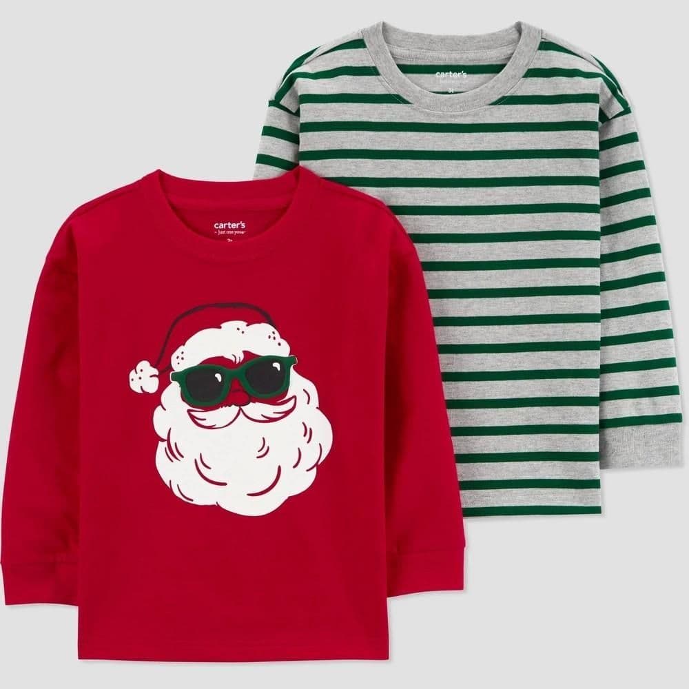 #2827 4T Carter'sToddler Boys' Christmas 2pk Santa StripedT-Shirt - Red/Green - Default