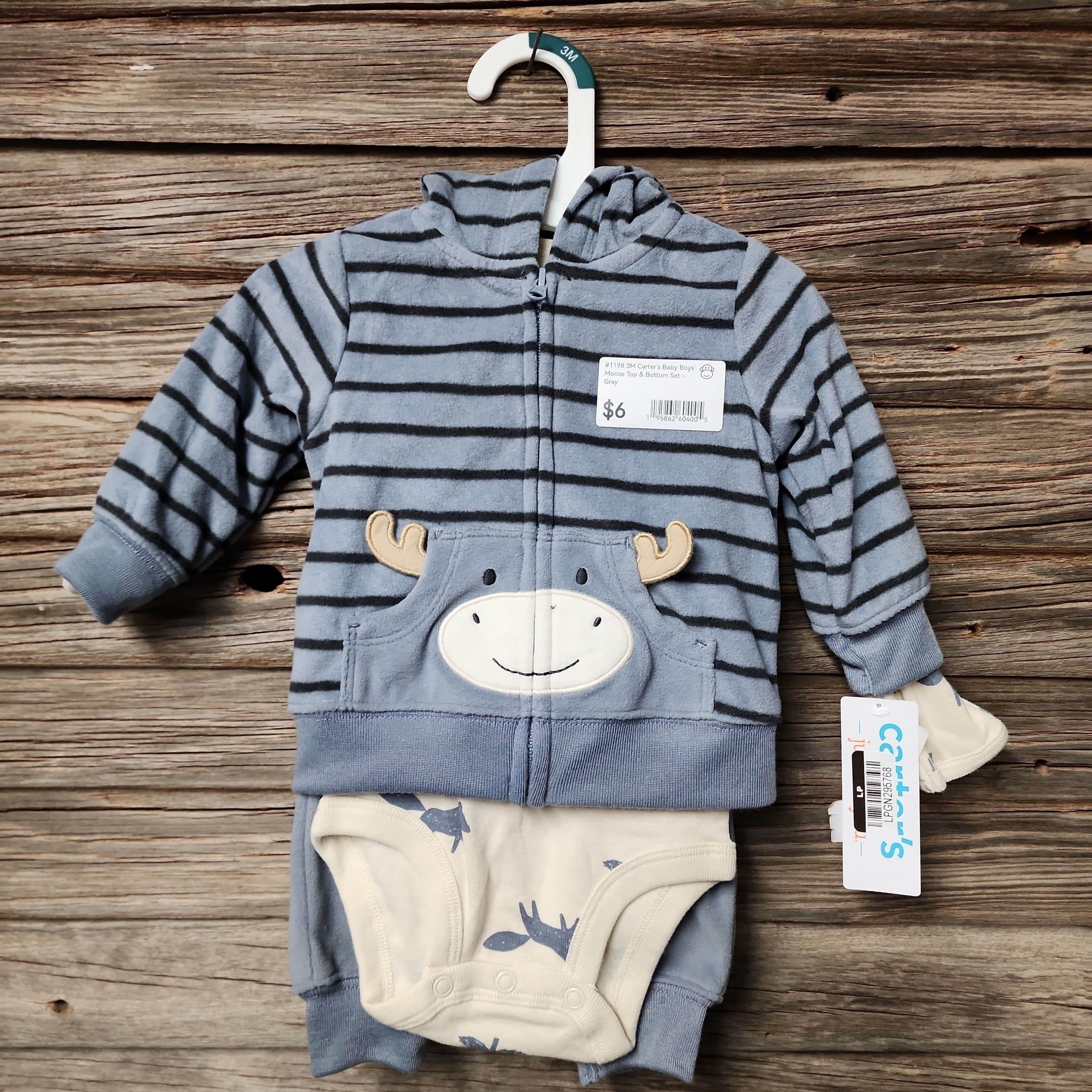 #1198 3M Carter's Baby Boys' Moose NTop & Bottom Set - Gray - Default
