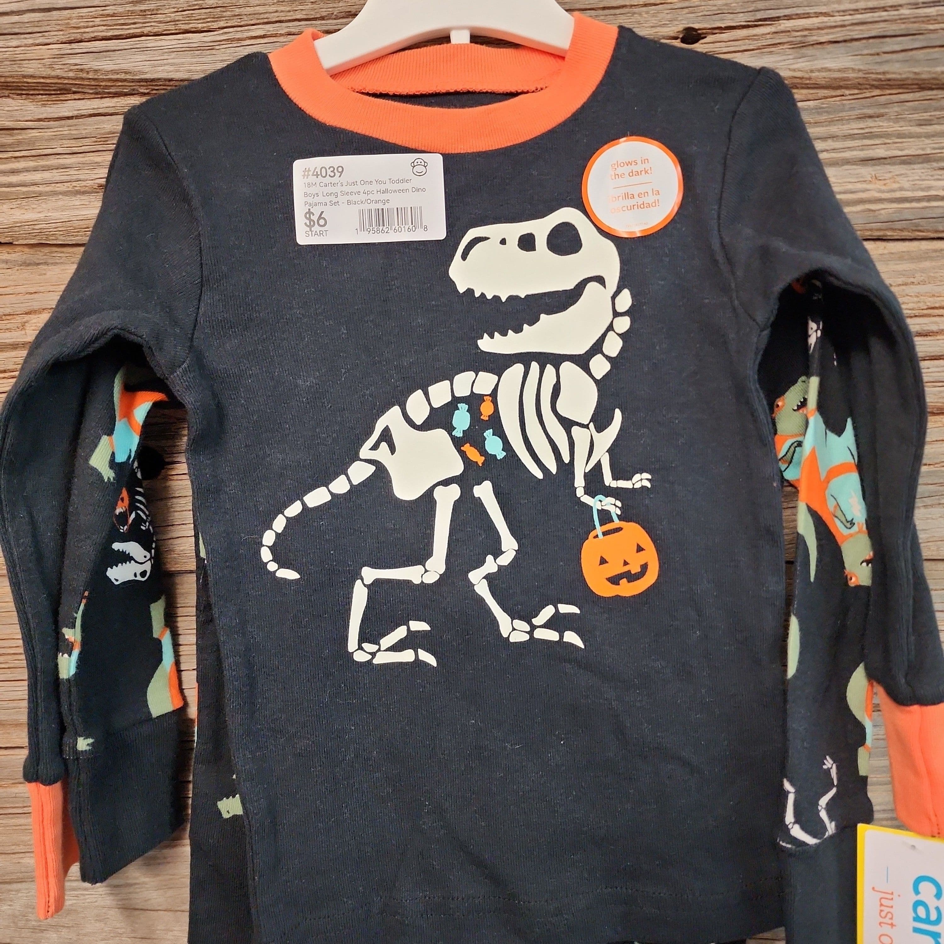 #4039 18M Carter's Just One You Toddler Boys' Long Sleeve 4pc Halloween Dino Pajama Set - Black/Orange - Default