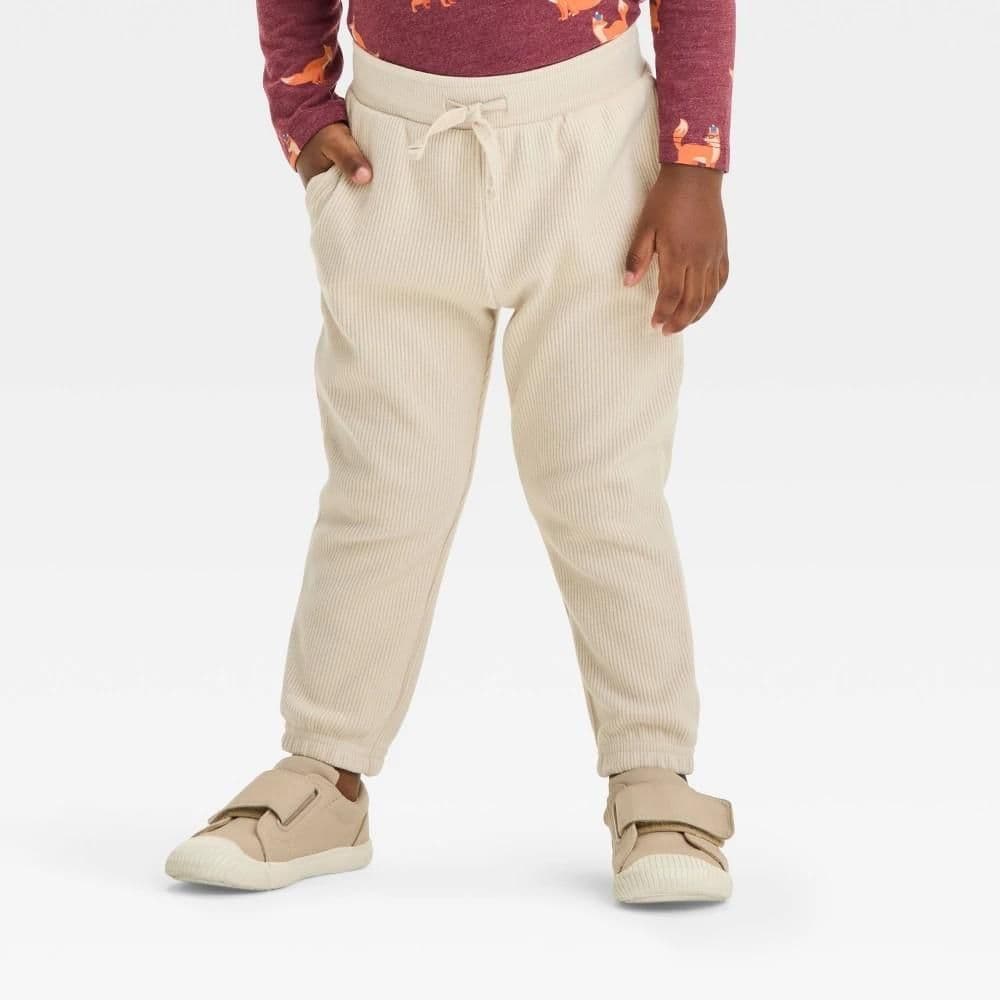 #2391 2T Toddler Boys' Rib Knit Pull-On Jogger Pants - Cat & Jack Beige - Default