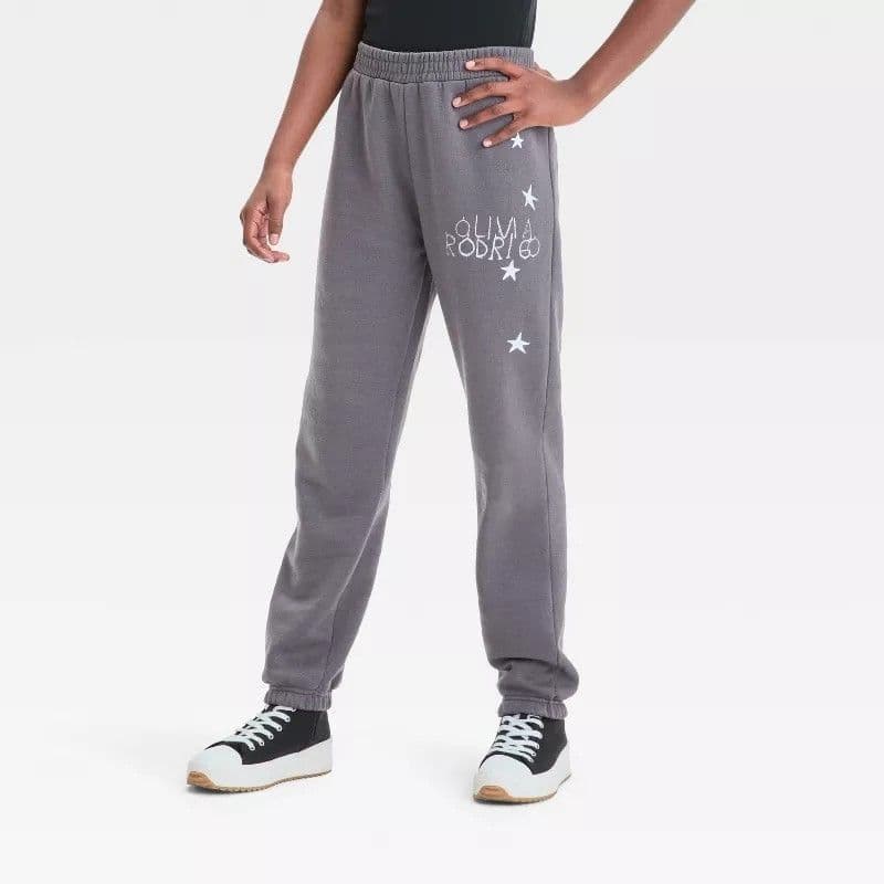 #5591 Large Girls' Olivia Rodrigo Fleece Jogger Pants - Gray - Default