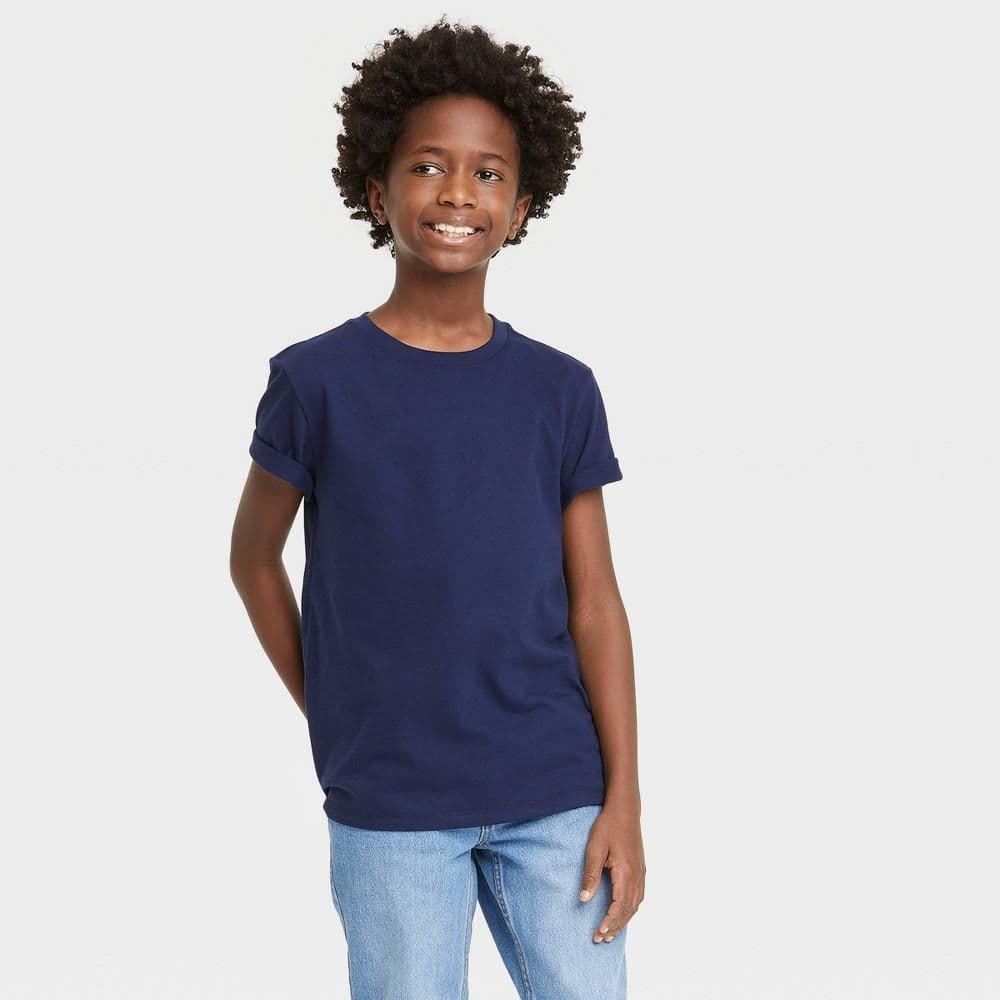 #5500 Large Boys' Short Sleeve T-Shirt - Cat & Jack Navy - Default