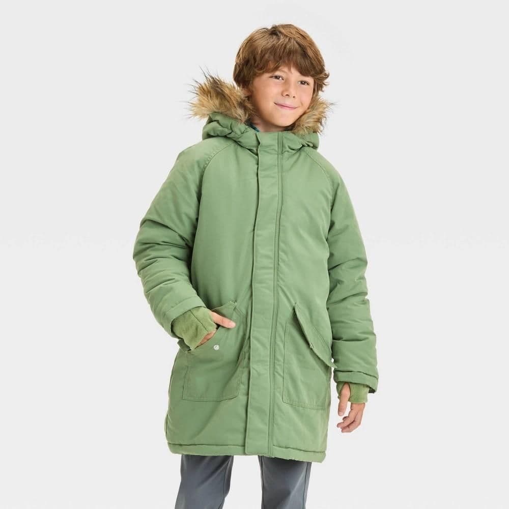 #5073 Small Boys' Heavyweight Solid Parka Jacket - Cat & Jack Green - Default