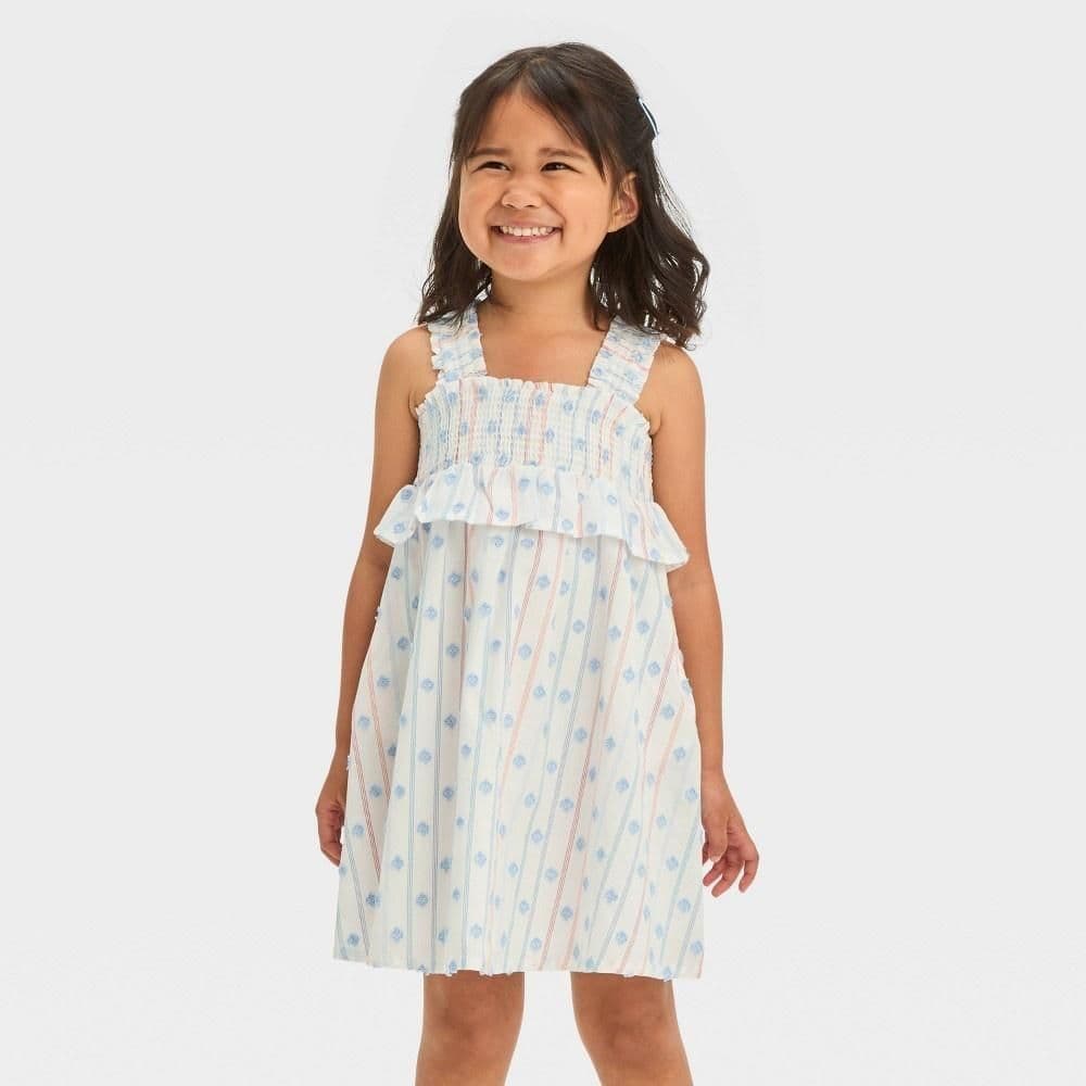 #8581 18M Toddler Girls' Almond Texture Striped Dress - Cat & Jack Cream - Default