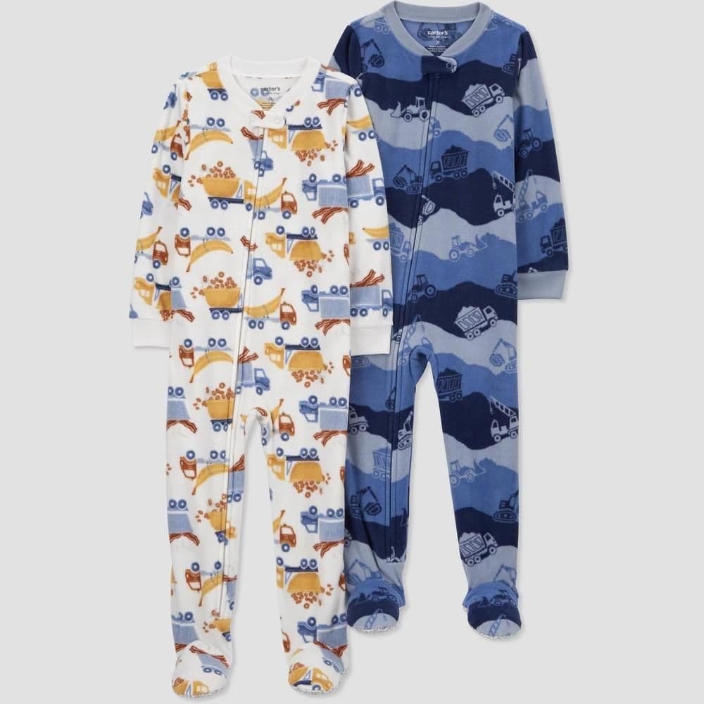 #4203 2T Carter'sToddler Boys' ConstructionTrucks Fleece Footed Pajamas - White/Yellow/Blue - Default