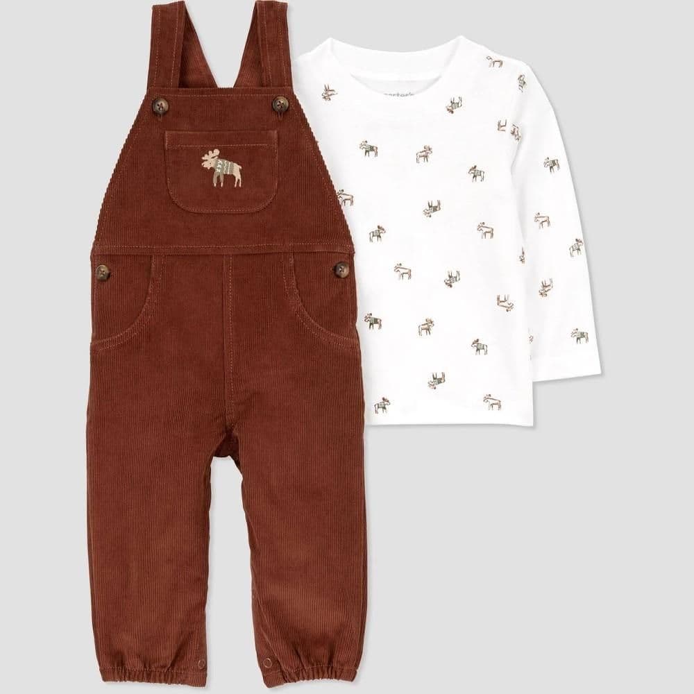 #4053 18M Carter's Just One You Baby Boys' Reindeer Overalls Set - Cream/Brown - Default