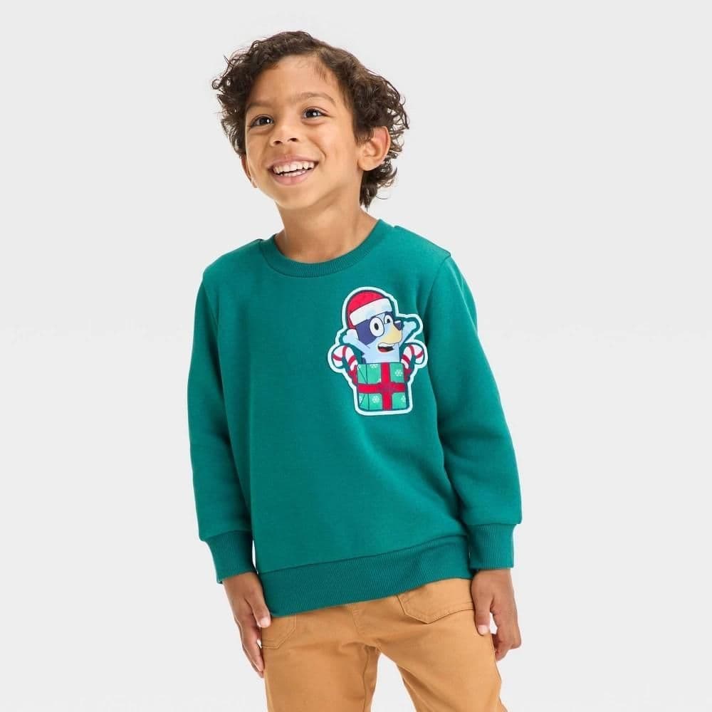 #3167 5T Toddler Boys' Bluey Christmas Wish List Fleece Pullover - Green - Default