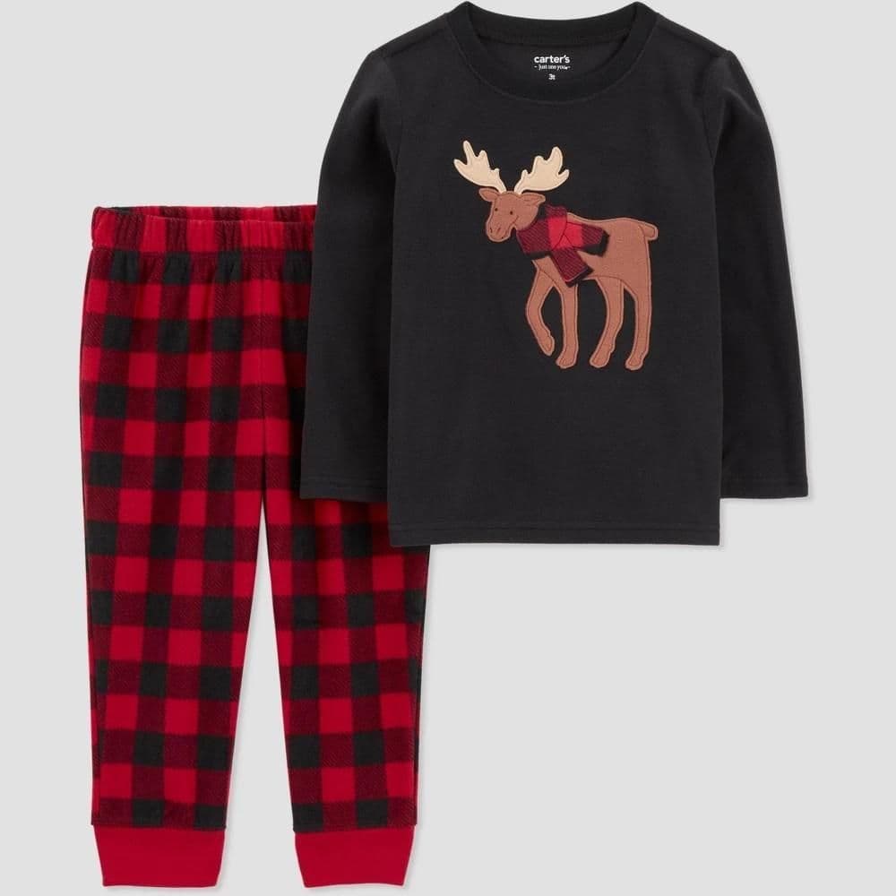 #2050 18M Carter'sToddler Boys' 2pc Long Sleeve Fleece Blanket Sleeve Buffalo Checkered Christmas Pajama Set - Black/Red - Default