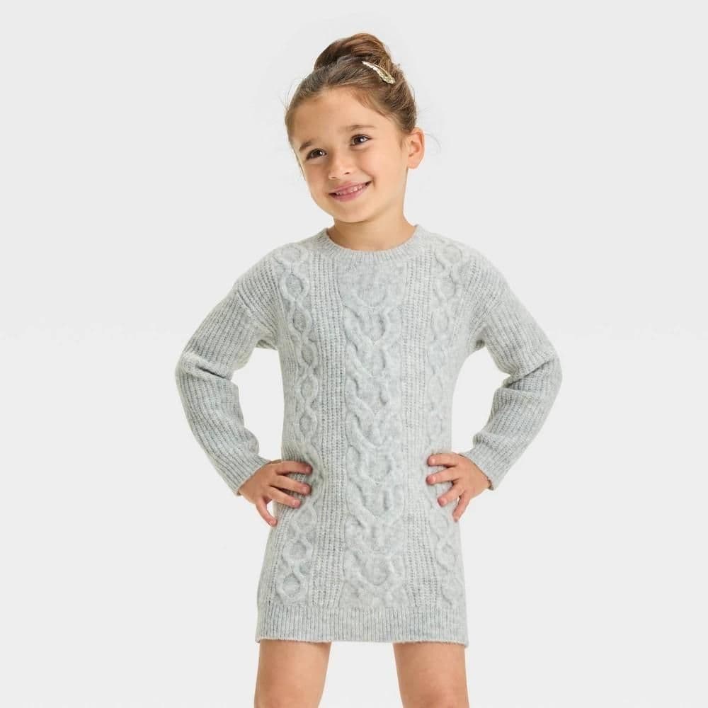 #9178 5T Toddler Girls' Cable Knit Sweater Dress - Cat & Jack Heather Gray - Default