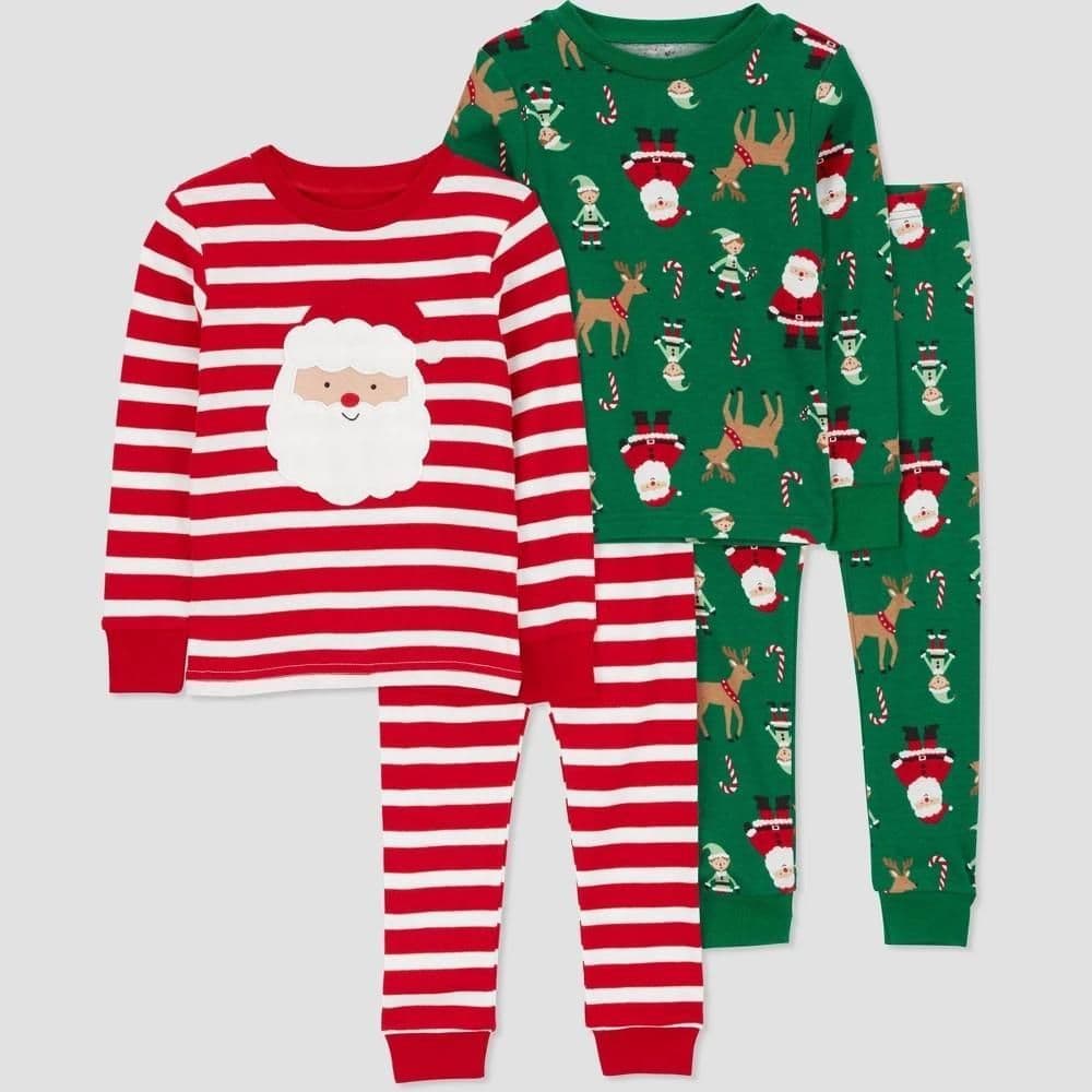 #2054 18M Carter'sToddler Boys' 4pc Cotton Long Sleeve Christmas Santa Pajama Set - Green - Default