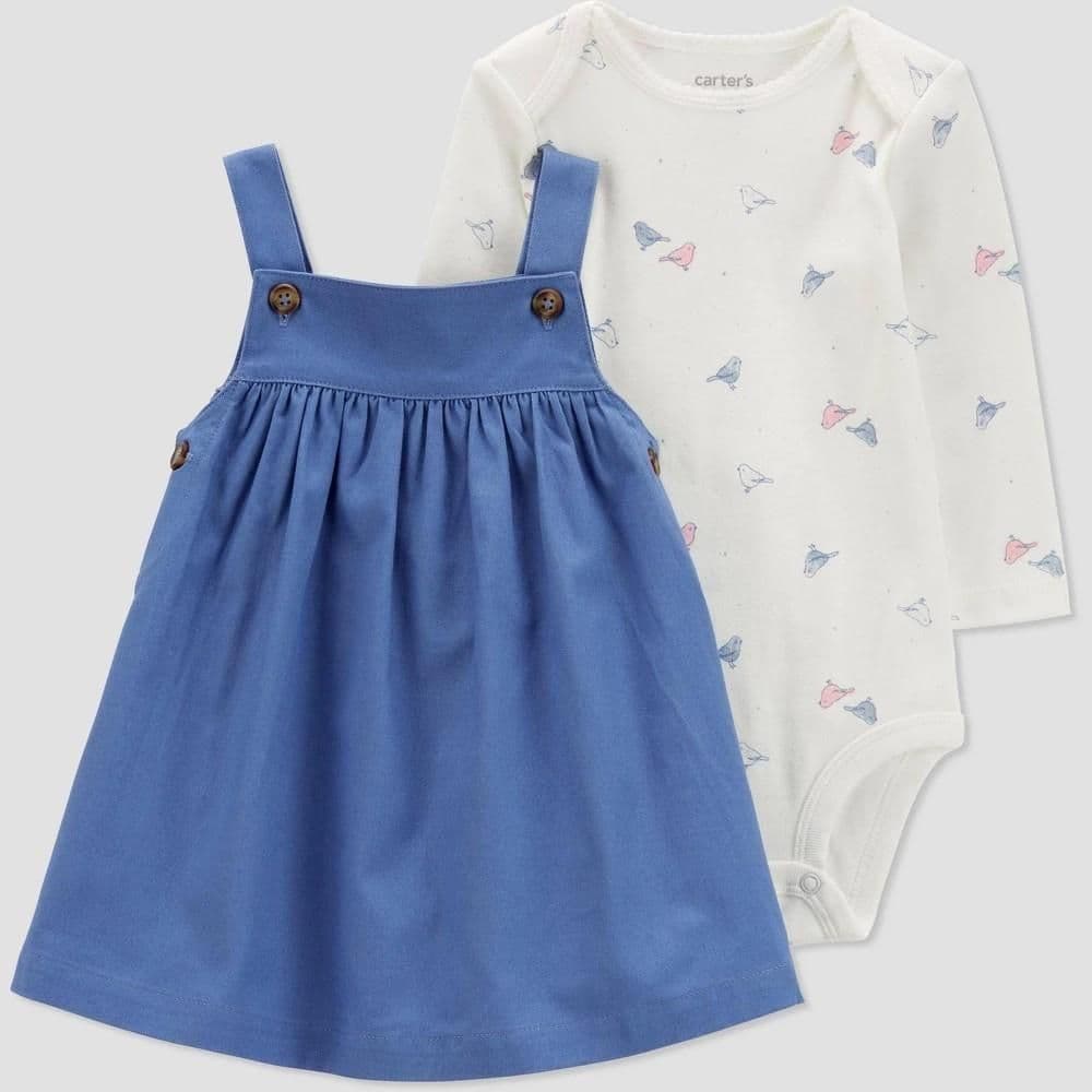 #1049 Newborn Carter's Baby Girls' Birds Jumpersuit - Blue/White - Default