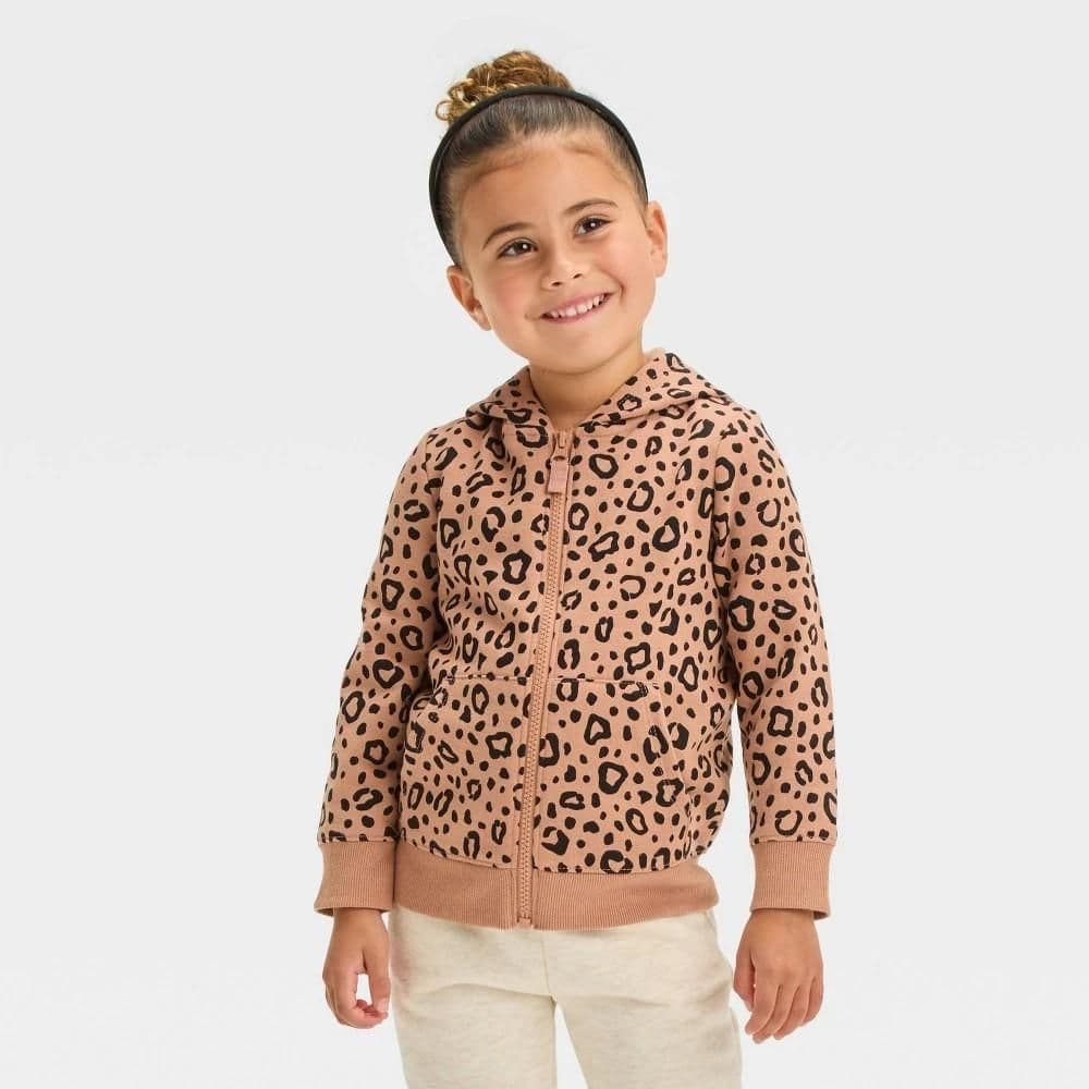 #9193 5T Toddler Girls' Girls' Fleece Zip-Up Sweatshirt - Cat & Jack Brown - Default
