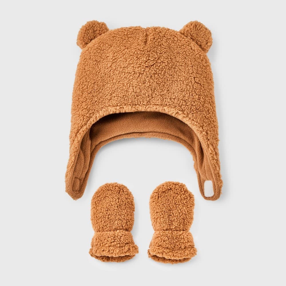 #3434 Newborn Baby Bear Hat and Mitten Set - Cat & Jack Brown - Default
