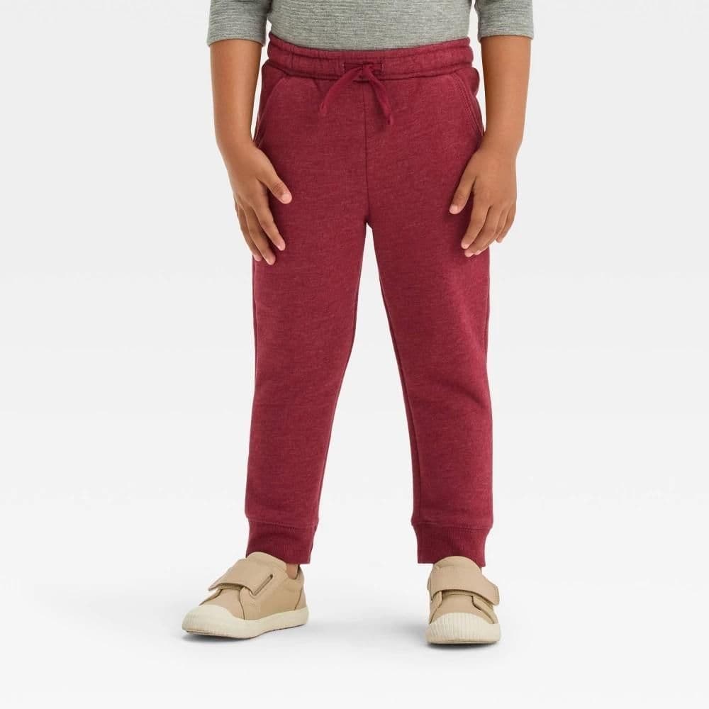#6766 12M Toddler Boys' Fleece Pull-on Jogger Pants - Cat & Jack™ Maroon : Mid Rise, Ribbed Cuff, Front Pocket - Default
