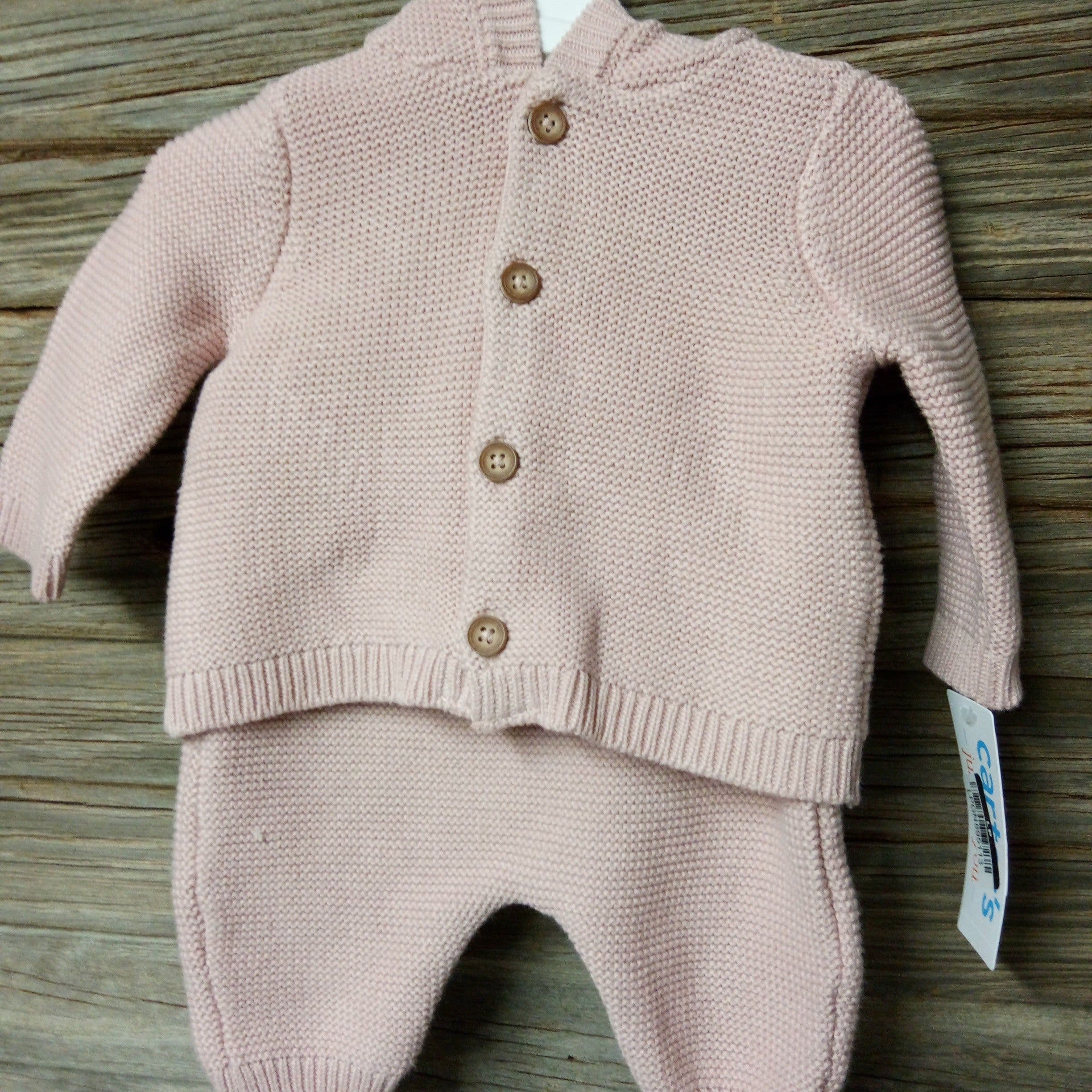 #1262 3M Carter's Baby Girls' Solid SweaterTop & Bottom Set - Pink - Default