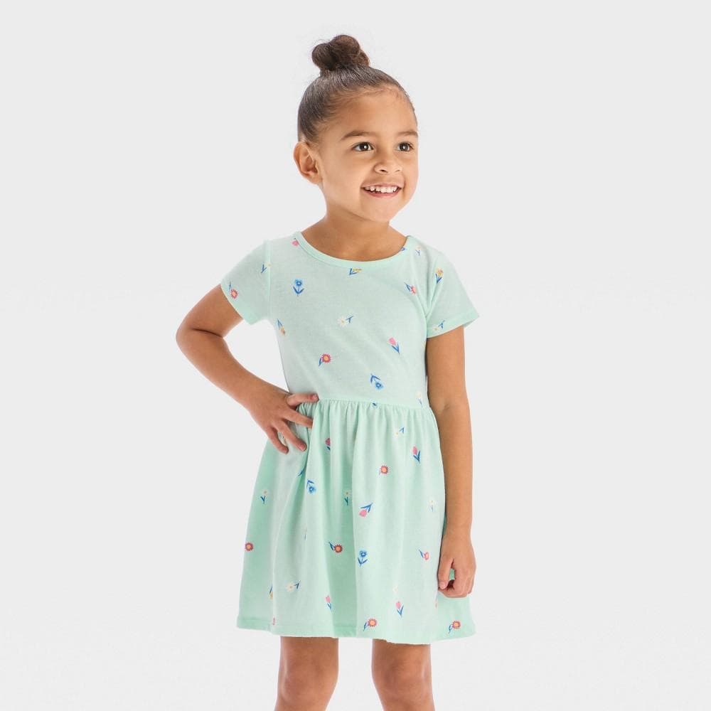 #6745 4T Toddler Girls' St. Patrick's Day Short Sleeve Dress - Cat & Jack Mint Green - Cat & JackTM Mint Green 4T: Floral A-Line, Crew Neck, Jersey