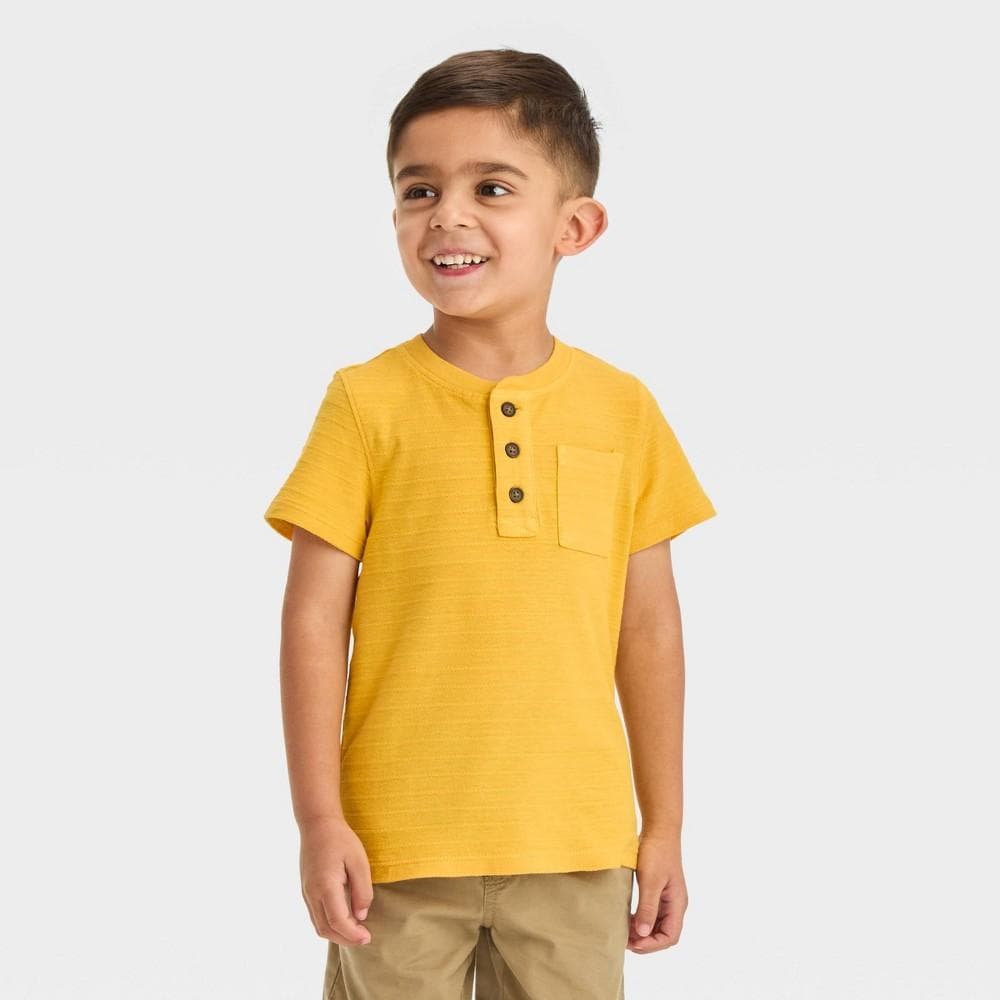#6756 3T Toddler Boys' Short Sleeve Henley T-Shirt - Cat & Jack™ Yellow - Regular
