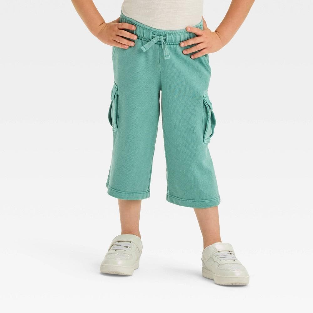#6754 3T Toddler Girls' French Terry Cargo Pants - Cat & Jack™ Green - Regular