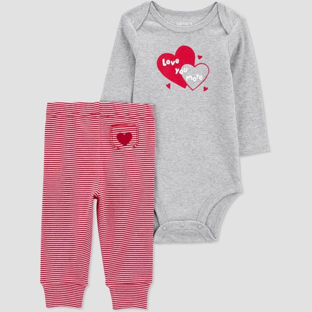 Carter's Just One You®️ Baby 2pc Striped Valentine's Day Love You More Top & Bottom Set - Default