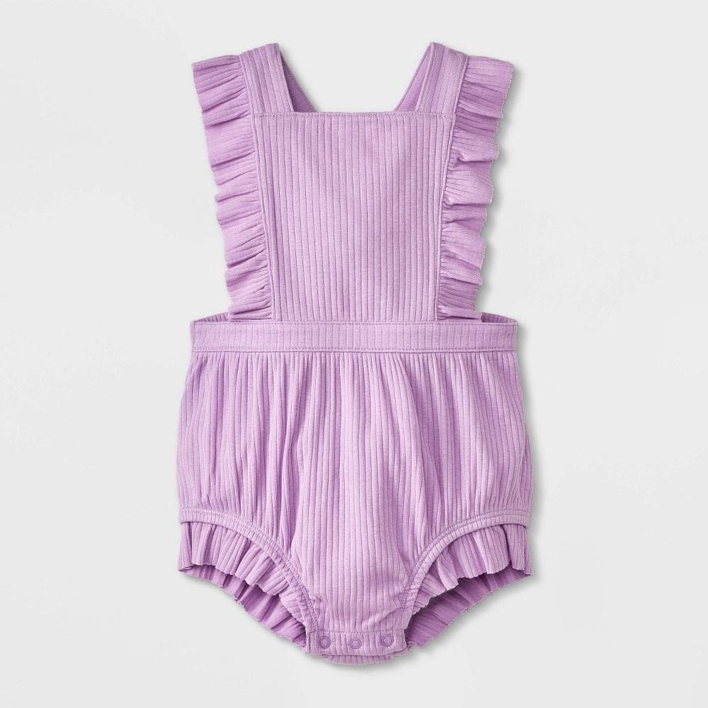#6741 18M Baby Girls' Ruffle Romper - Cat & Jack™ Purple: Crisscross Back, Adjustable Strap, Snap Closure - Regular