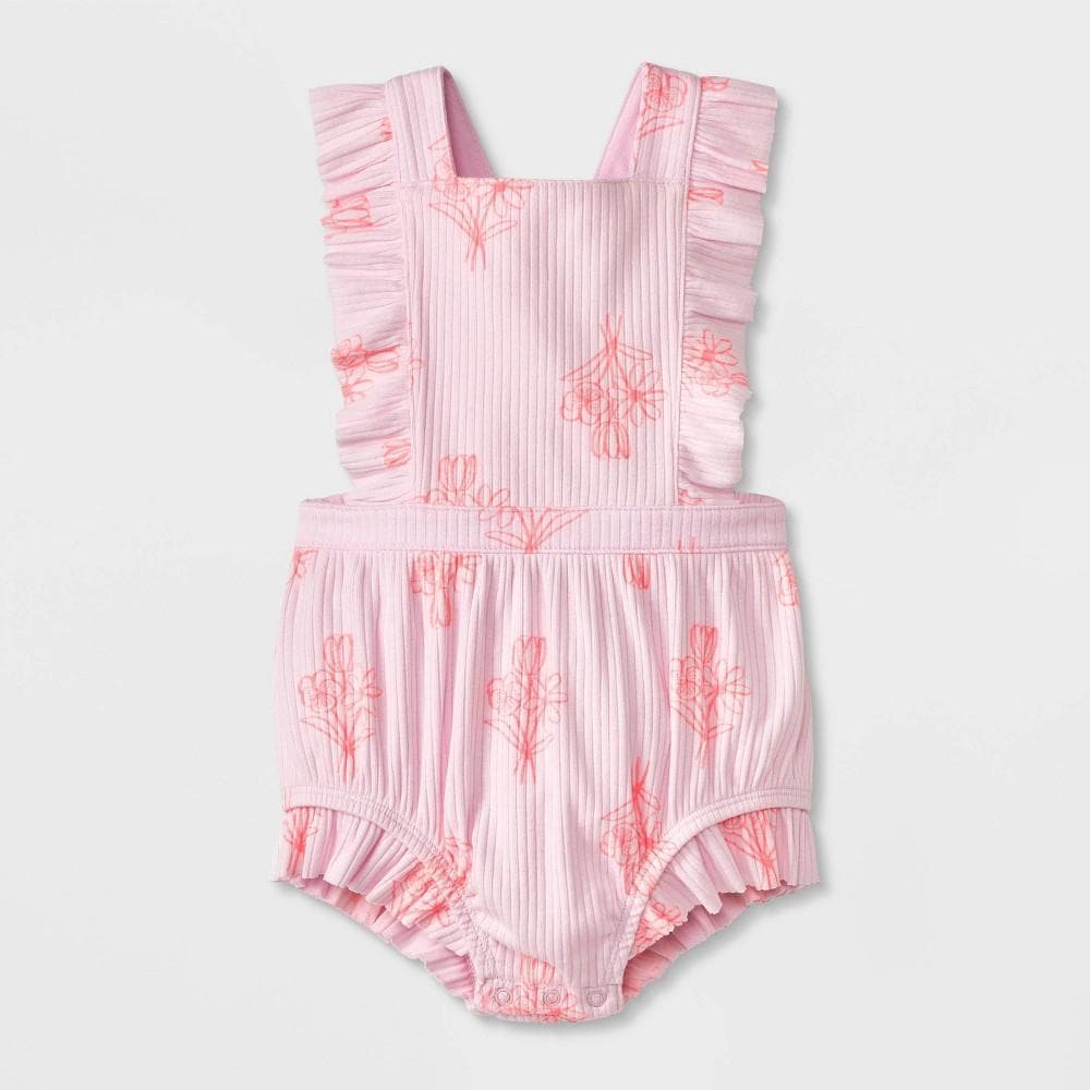 #6755 3-6M Baby Girls' Ruffle Romper - Cat & Jack™ Pink : Floral Pattern, Crisscross Back, Adjustable Strap - Regular - Thumbnail 5