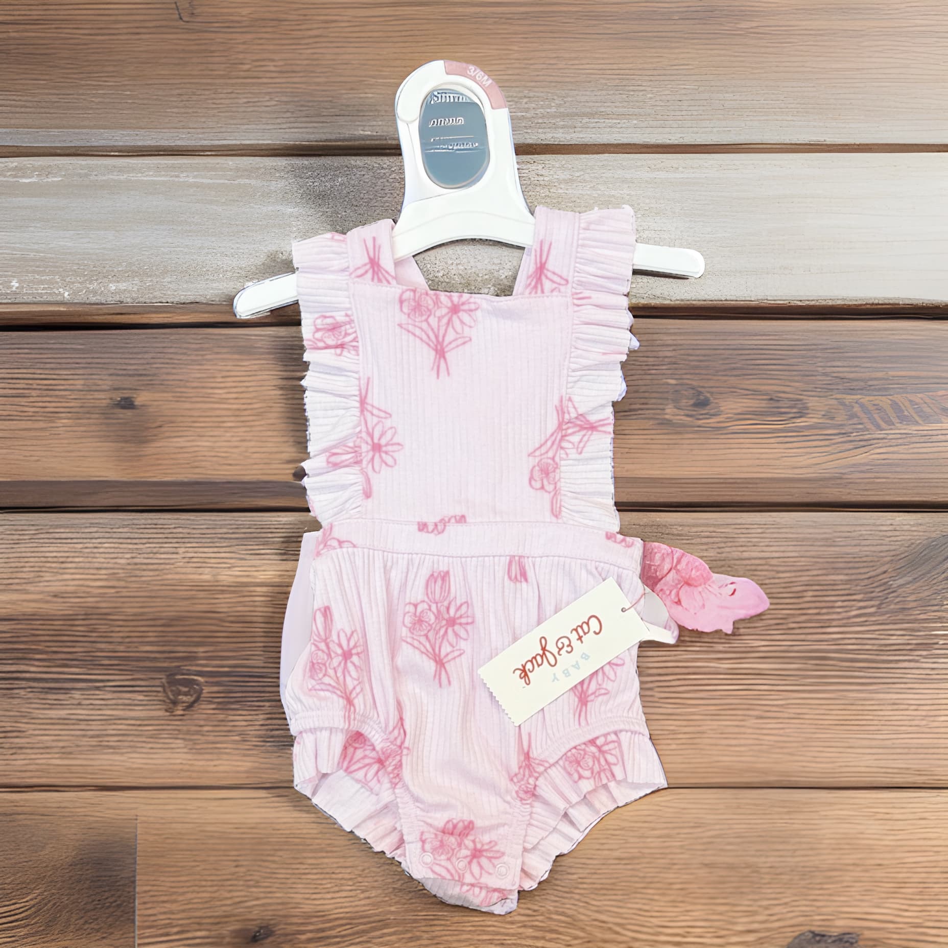 #6755 3-6M Baby Girls' Ruffle Romper - Cat & Jack™ Pink : Floral Pattern, Crisscross Back, Adjustable Strap - Regular - Thumbnail 2