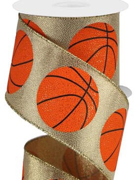 C00002 2.5" Basketball Wired Ribbon - 10 Yards of Ribbon