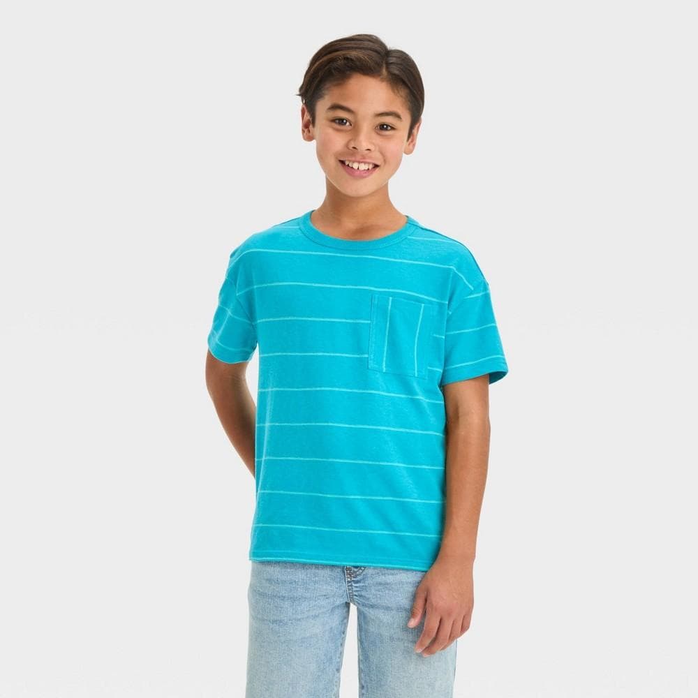 #6789 Size Medium Boys' Short Sleeve Textured Striped T-Shirt - Cat & JackTm Blue - Regular