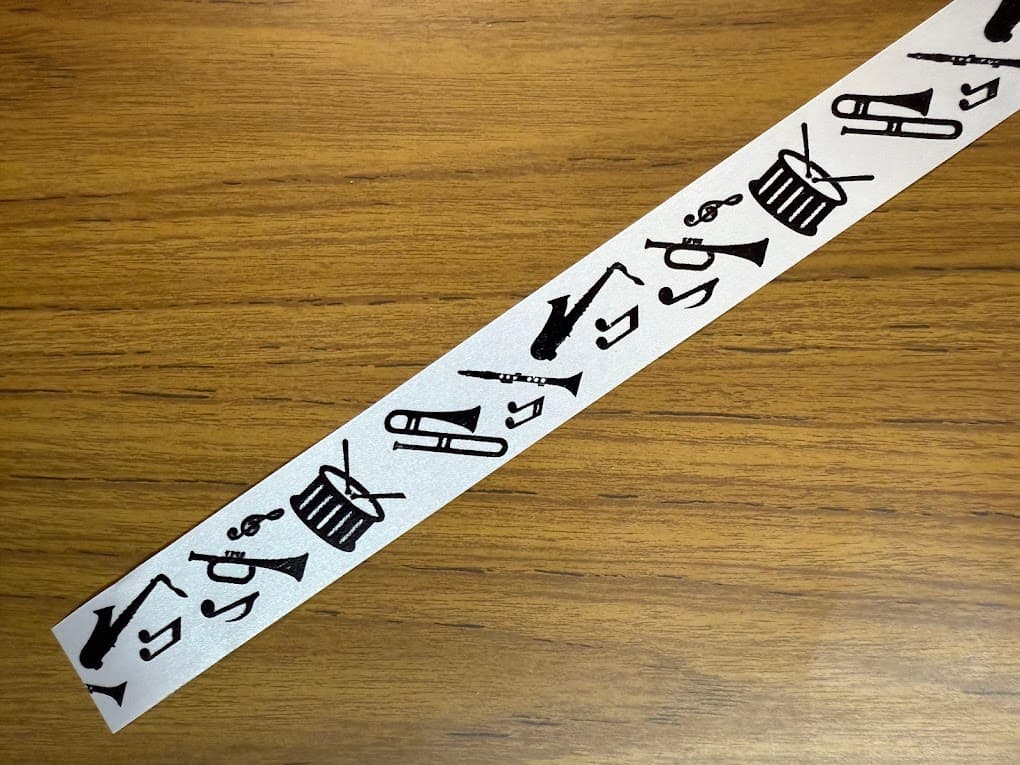 C00021 Custom Print Homecoming Ribbon-White with Black Instruments - 1 Yard Ribbon