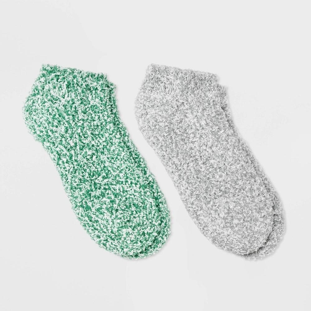 #6796 Shoe Size 4-10 Women's Marled 2pk Cozy Low Cut Socks-Green, Gray - Audentm Green/Gray 4-10