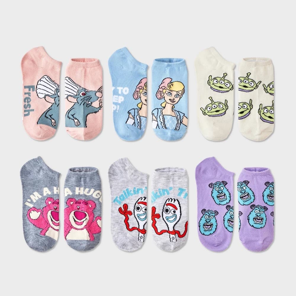 #6795 Shoe Size 4-10 Women's Pixar 6pk Low Cut Socks - Assorted Colors 4-10
