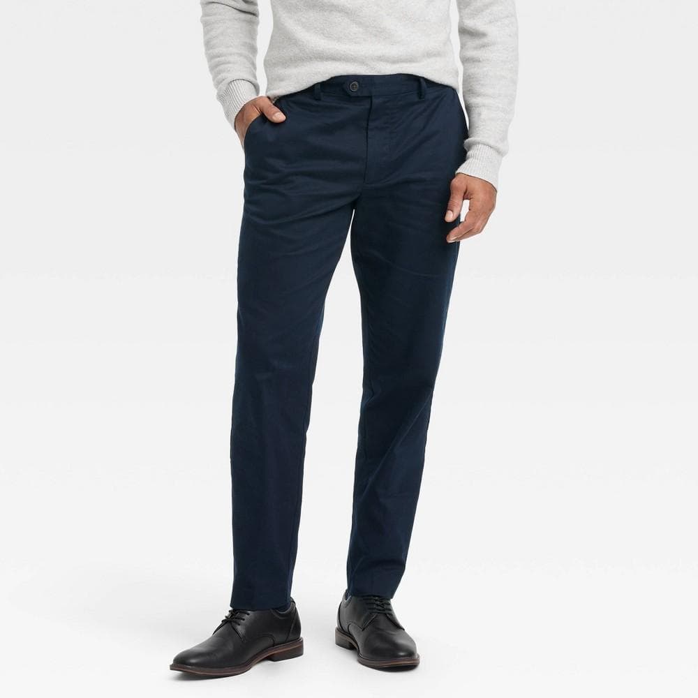 #6800 Size 32x32 Men's Extended Tab Slim Fit Trousers - Goodfellow & Co™ Navy Blue: Cotton Spandex, Tapered Leg, Woven - Regular