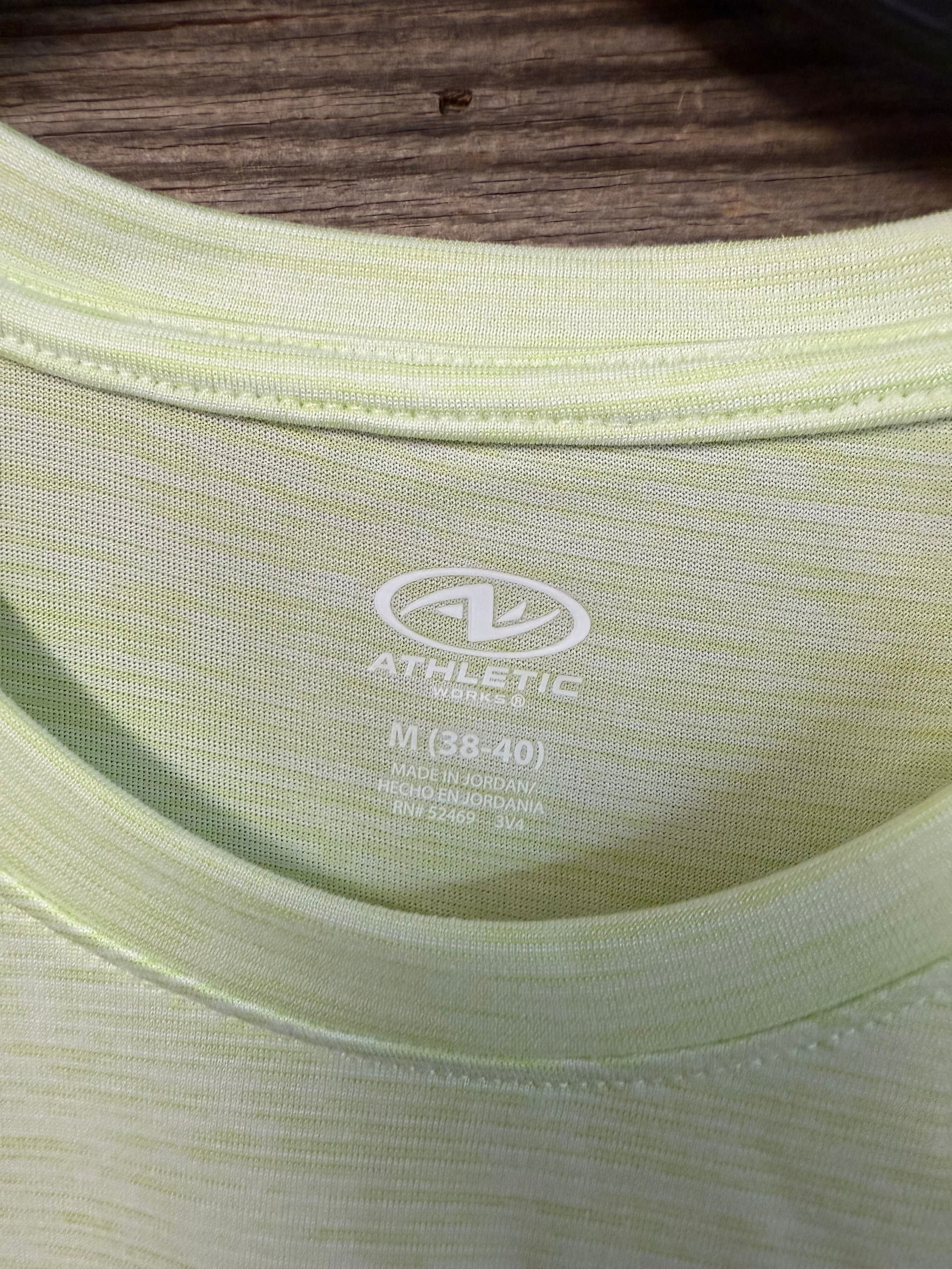#6803 Size M (38-40) Athletic Works Short Sleeve Shirt Lime Glow Stripe Poly Jersey Tee - Regular - Thumbnail 3