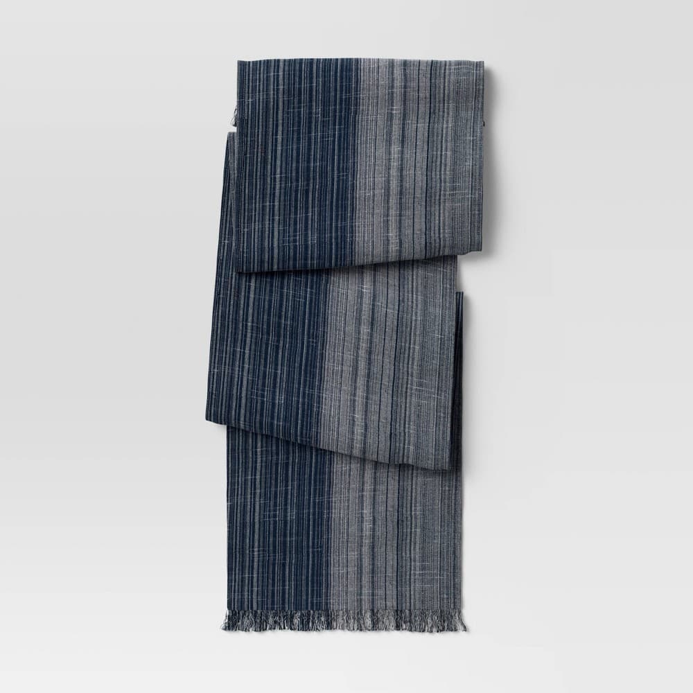 108" X 14" Cotton Striped Table Runner Blue - Threshold™: Traditional Rectangle, Machine Wash, Holiday Decor - Regular