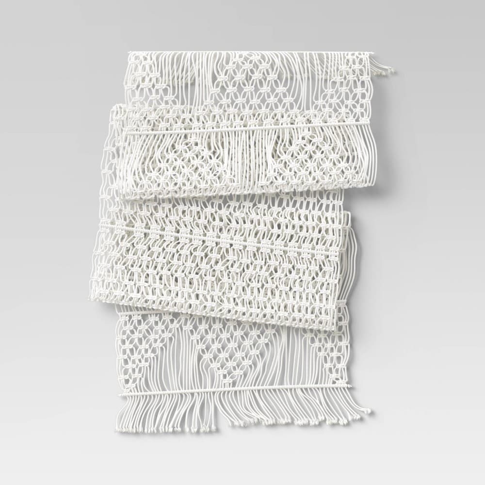 72" X 14" Cotton Macrame Runner White - Threshold™: Geometric Bohemian Table Runner, Dark Off-White, Fall Decor - Regular