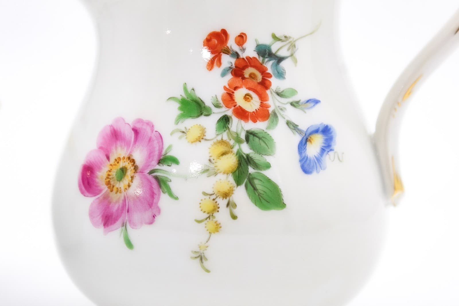 Meissen Germany Hand Painted Bunte Blume Pattern Porcelain Sugar Bowl & Creamer - Thumbnail 7
