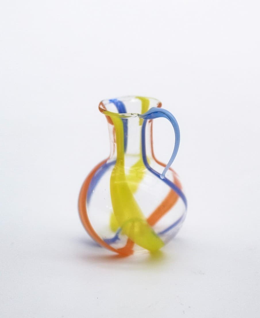 Vintage Miniature Dollhouse Blue Yellow Orange Swirl Art Glass Jug Pitcher 1:12 - Thumbnail 3