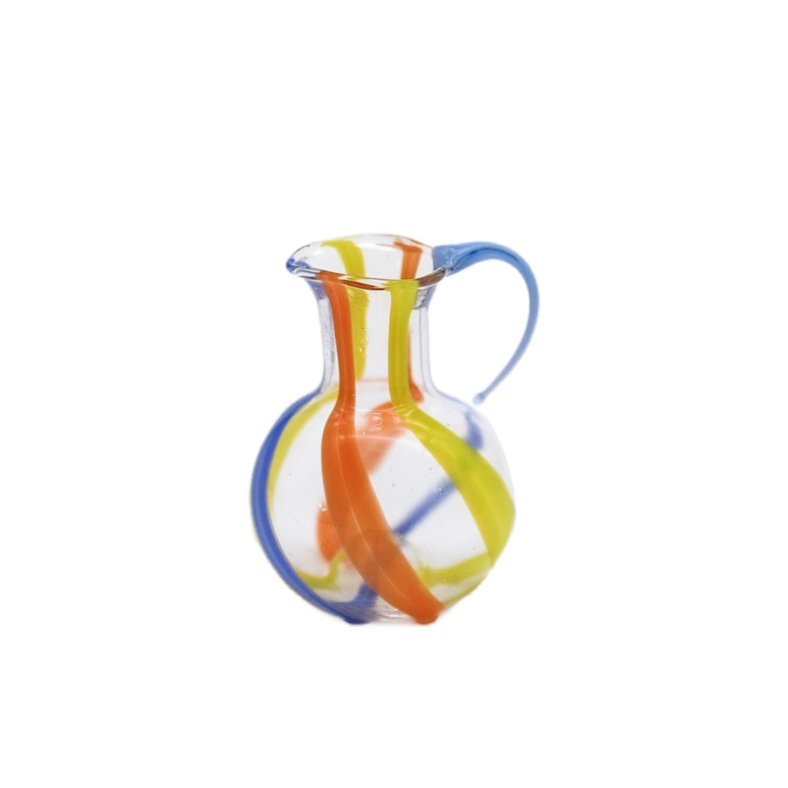 Vintage Miniature Dollhouse Blue Yellow Orange Swirl Art Glass Jug Pitcher 1:12