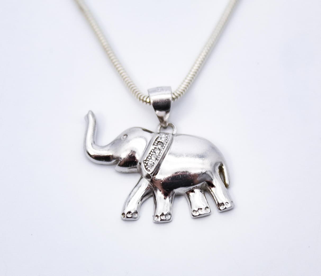 Sterling 925 Italy Pave Cubic Zirconia Elefant Pendant Snake Chain Neckalace - Thumbnail 6
