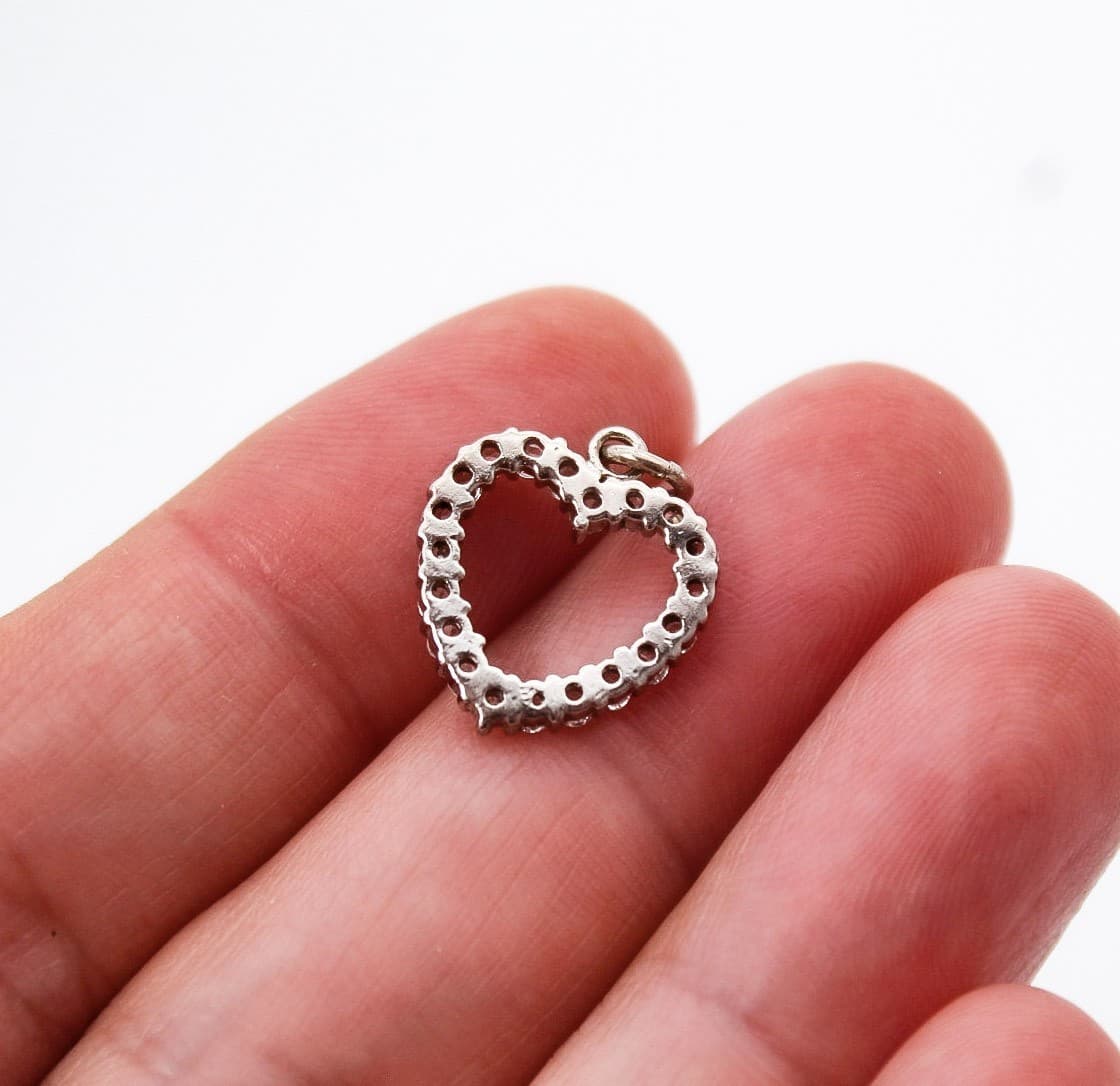 Vintage Sterling Silver 925 Pave Cubic Zirconia CZ Heart Shaped Charm Pendant - Thumbnail 4