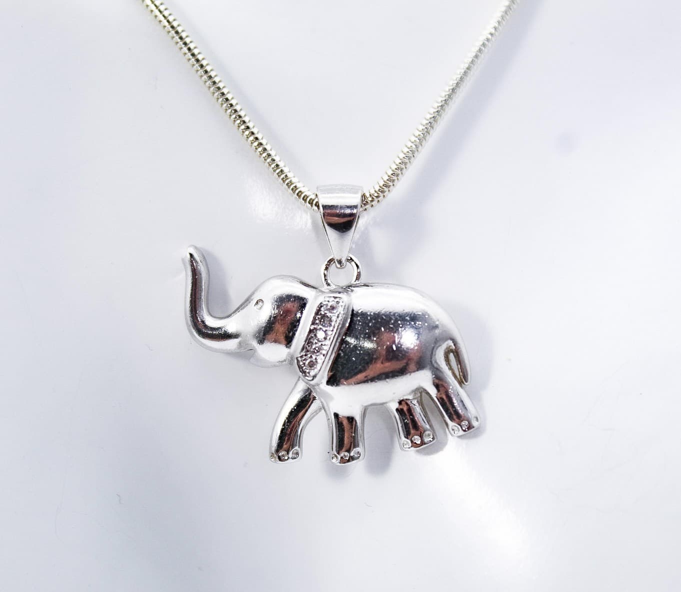 Sterling 925 Italy Pave Cubic Zirconia Elefant Pendant Snake Chain Neckalace - Thumbnail 7
