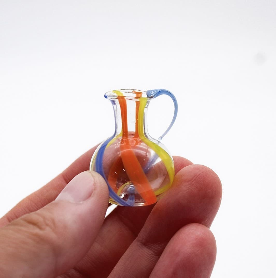 Vintage Miniature Dollhouse Blue Yellow Orange Swirl Art Glass Jug Pitcher 1:12 - Thumbnail 2