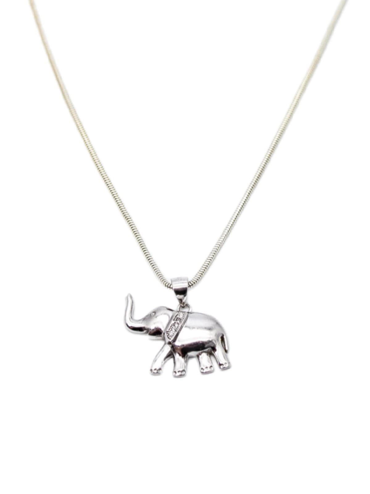 Sterling 925 Italy Pave Cubic Zirconia Elefant Pendant Snake Chain Neckalace