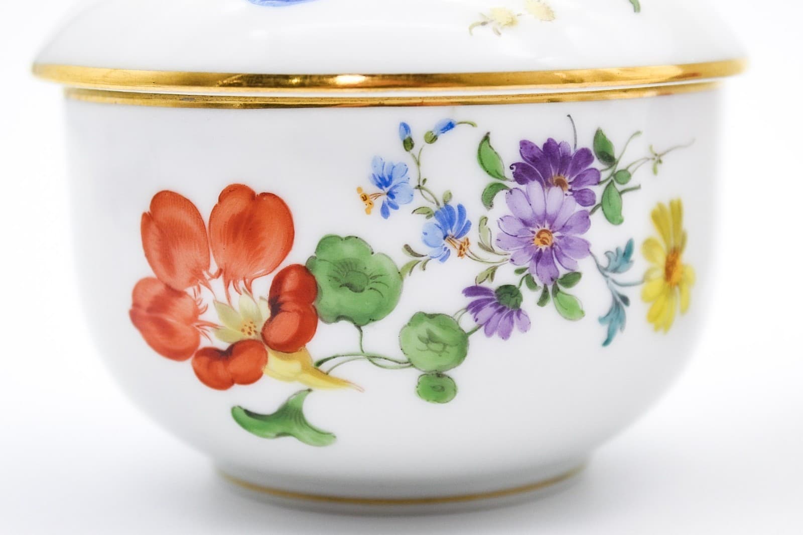 Meissen Germany Hand Painted Bunte Blume Pattern Porcelain Sugar Bowl & Creamer - Thumbnail 5