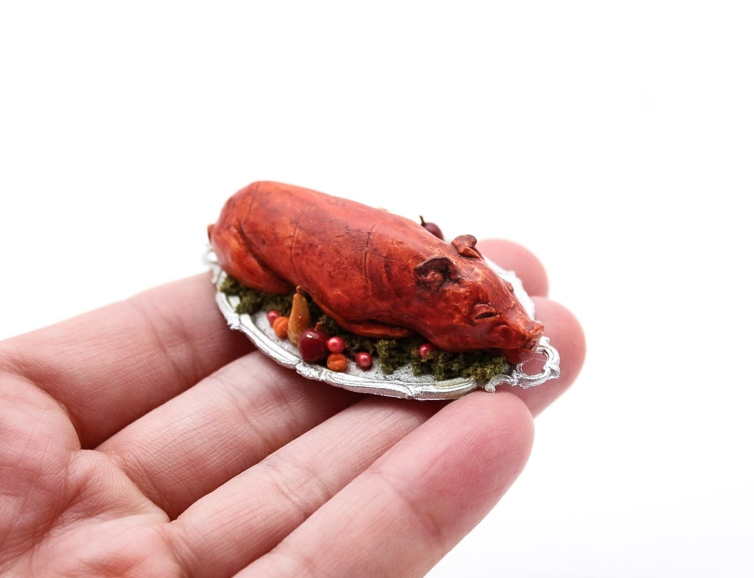 Vintage Miniature Dollhouse Roasted Suckling Pig Hand Painted Accesory 1:12 - Thumbnail 3