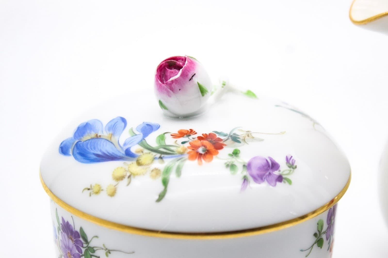 Meissen Germany Hand Painted Bunte Blume Pattern Porcelain Sugar Bowl & Creamer - Thumbnail 10